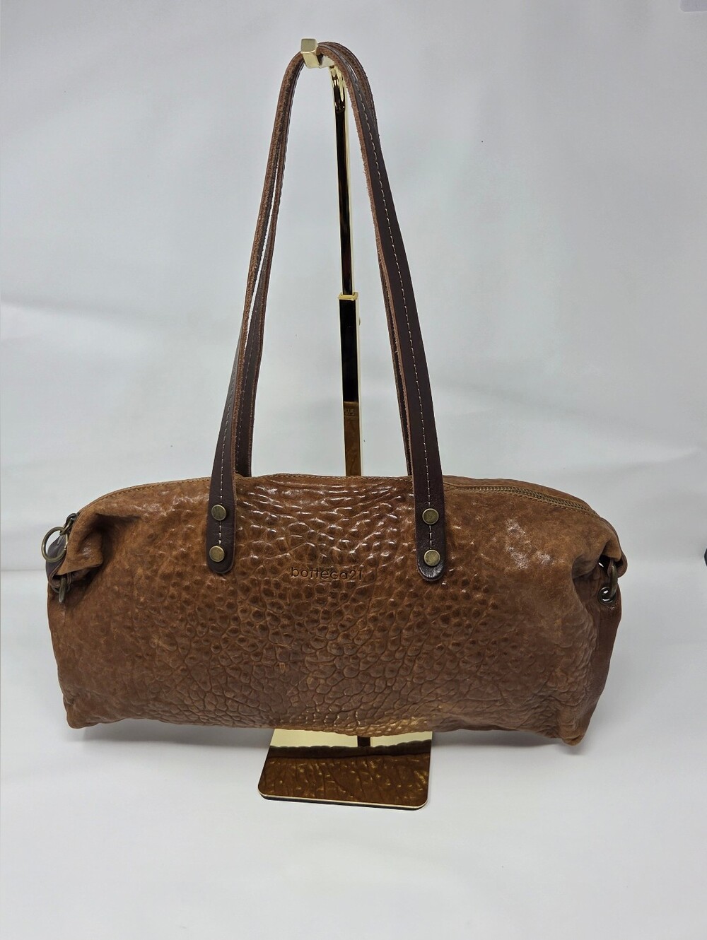 Made In Italy Brown Textured Leather Shoulder Bag